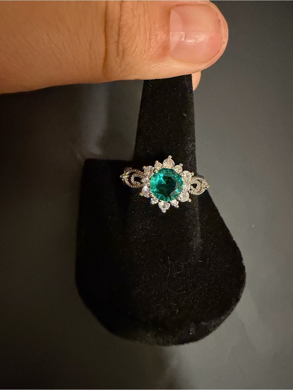 Emerald Green Halo Cocktail Ring - Women Jewelry